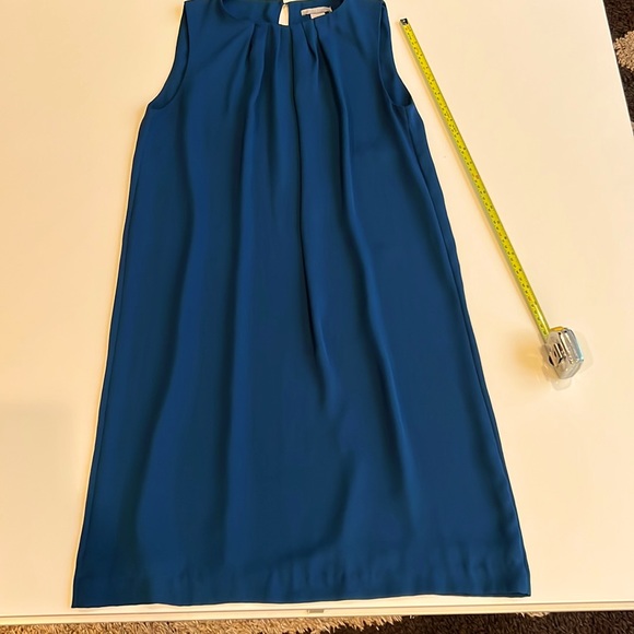 Chiffon Dress with pleats around neck, key hole button at back, Ocean blue/teal - Picture 1 of 8